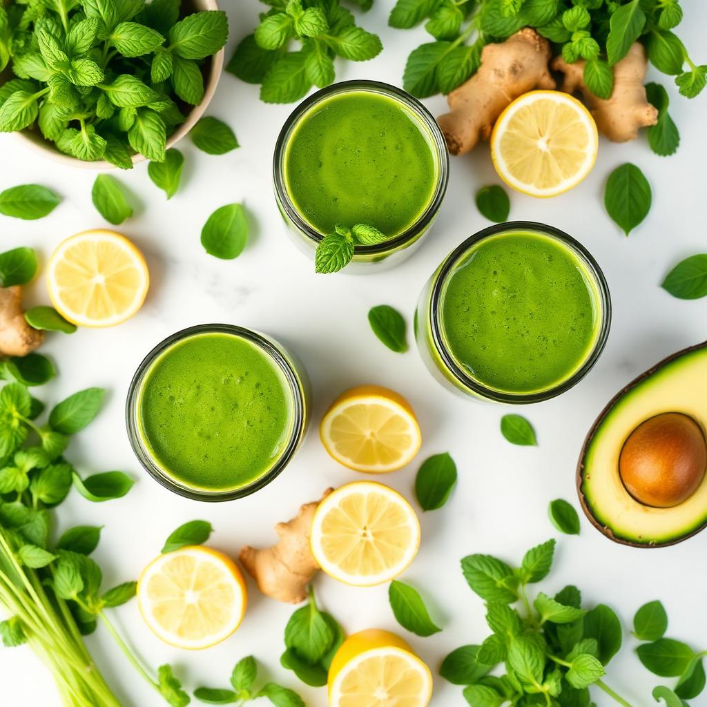 Batidos verdes con menta, jengibre y limón